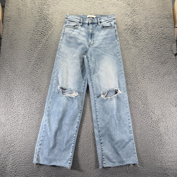 Hidden Denim - Hidden Jeans Womens 28x30 Blue Cotton Denim Wide-Leg Distressed Workwear Stretch